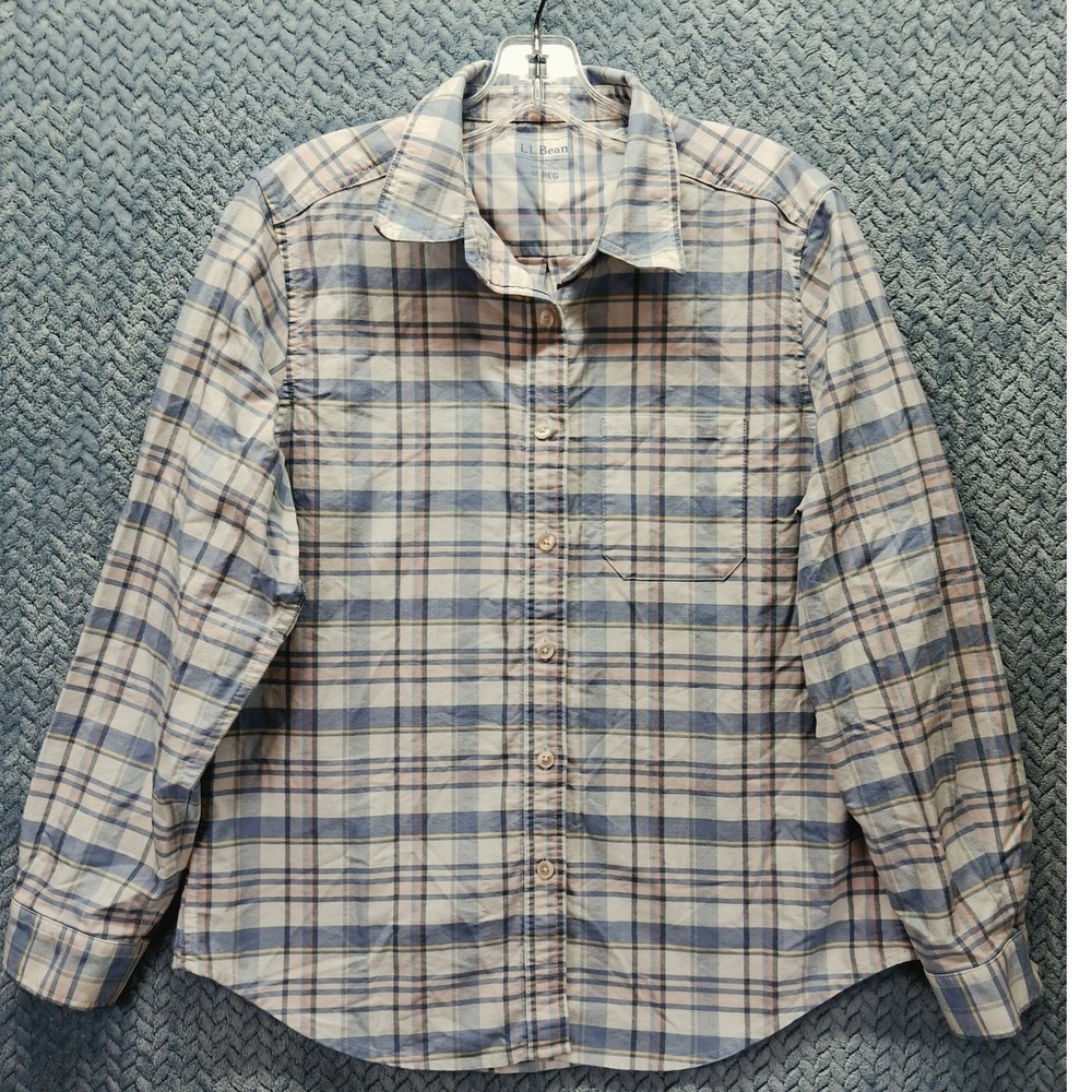 LL Bean Mens Blue Pink Plaid Cotton Button Down Shirt M Regular Dadcore